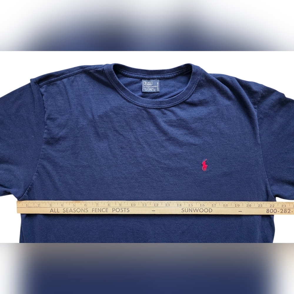 Polo Ralph Lauren Large Navy Blue Long Sleeve Luxury Tee Shirt With Red Logo - Picture 5 of 7